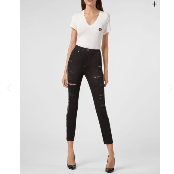 PHILIPP PLEIN MISS HIGH WAIST JEGGING LOGO STRIPES - Picture 2 of 16